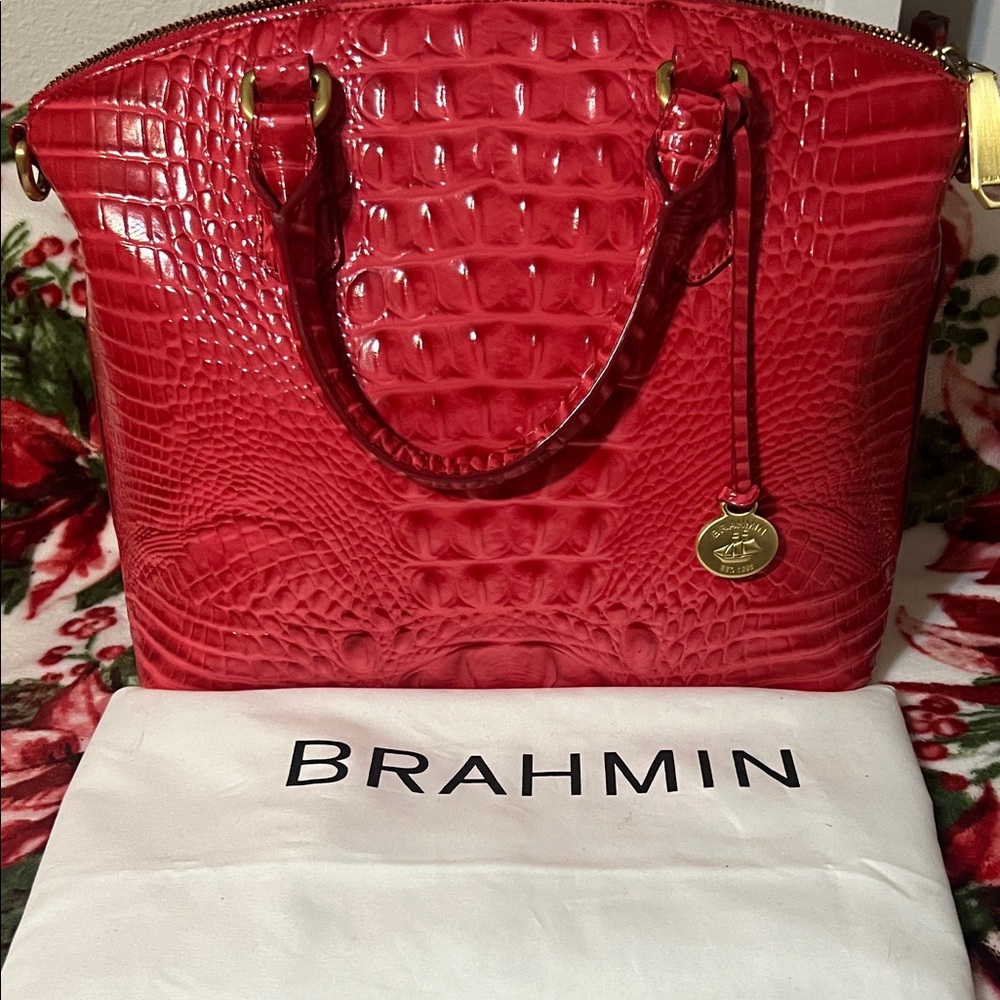 Brahmin Vibrant Red Embossed Tote
